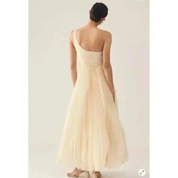 NWT Anthropologie Let Me Be One Shoulder Cream White Pleated Dress Size Small - Picture 2 of 7